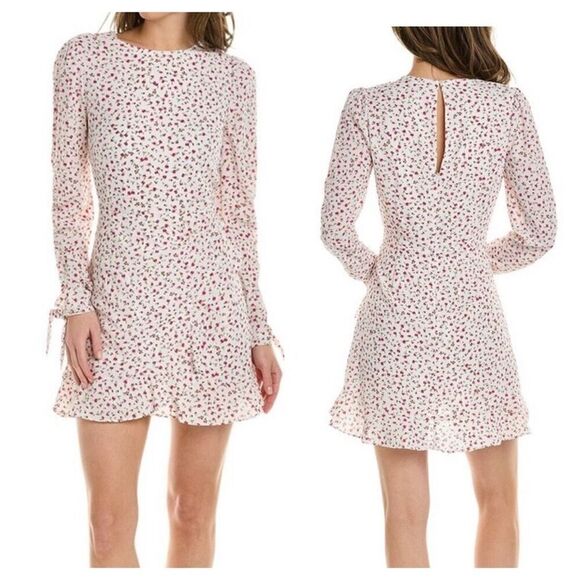 1. State Long Sleeve Floral Ruffle Mini Dress White and Red Size 8 - Picture 1 of 14